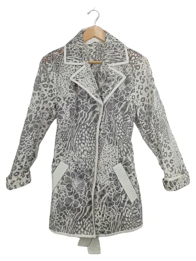 BiBA Damen Jacke Gr. 36 Animal-Print Grau Trenchcoat Felljacke