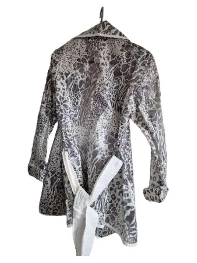 BiBA Damen Jacke Gr. 36 Animal-Print Grau Trenchcoat Felljacke
