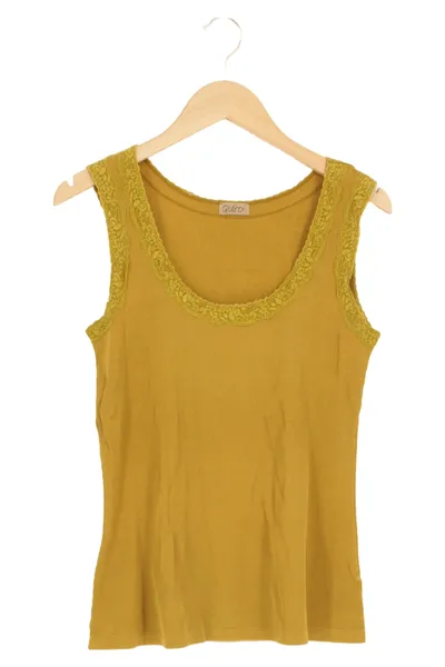 QIERO Damen Top Rippstrick Spitze Gelb Gr. 42/L Bohemian Vintage
