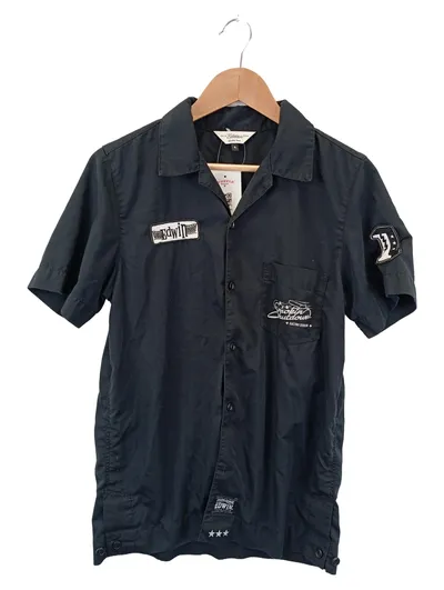 EDWIN Herren Freizeithemd Schwarz Gr. 46/S Casual Hemd mit Grafik-Print