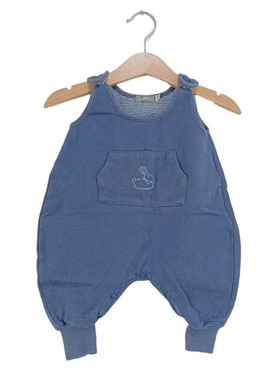 LANA Baby Body Kinder Gr. 56 Blau Baumwolle mit Hasen Stickerei