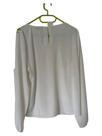 ABOUT YOU Damen Bluse Gr. 38 Weiß Spitze Bindeschleife Langarm