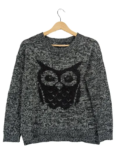Hailys Damen Pullover Strickpullover Gr. 36/S Grau Eule Motiv Meliert Winter