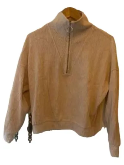 COTTON CLUB Pullover Herren M/38 Beige Rippstrick Half-Zip Casual