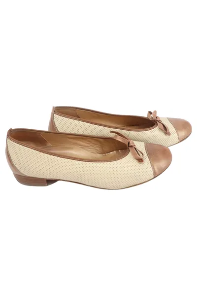 HASSIA Damen Slipper Ballerinas Gr. 38.5 Beige Klassisch Elegant Schleife