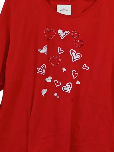 Ulla Popken Damen Langarmshirt Rot Herz-Print Gr. 46/48 Charmant