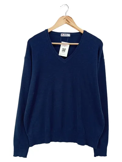 ASCOT Herren Pullover V-Ausschnitt Blau Gr. 52/L Klassisch Wolle
