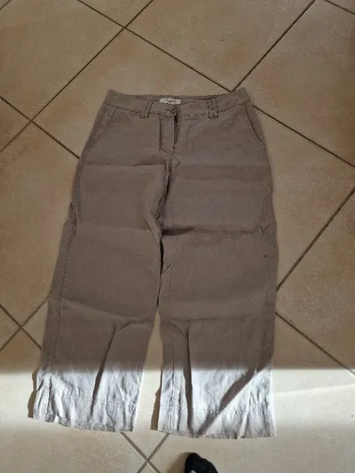 Gerry Weber Leinen Stoffhose Damen Casual Beige Gr. 38 Alltag