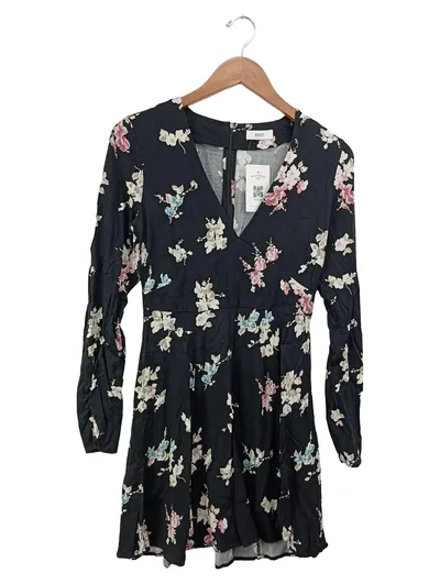 ENVII Damen Blusenkleid Gr. 36/S Schwarz Floral Viskose Modern Elegant