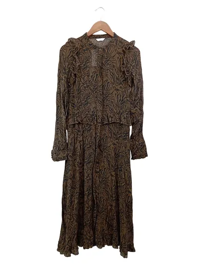 ENVII Damen Blusenkleid Gr. 34/XS Braun Abstrakt Muster Rüschen Elegant