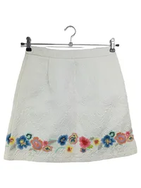 BLUGIRL BLUMARINE Minirock Damen 34/XS Weiß Florales Muster Stickerei Bohemian 1