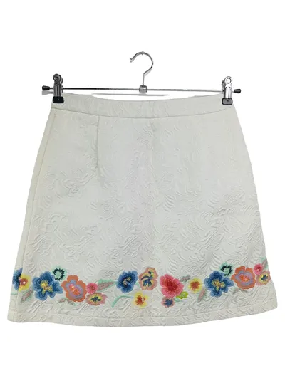 BLUGIRL BLUMARINE Minirock Damen 34/XS Weiß Florales Muster Stickerei Bohemian