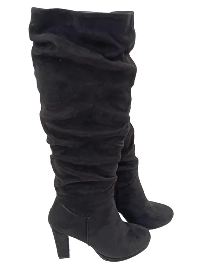 ABOUT YOU Damen Stiefel Gr. 37 Schwarz Modern Raffstiefel Absatz 9cm