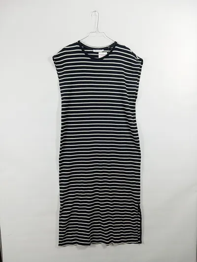 hessnatur Jerseykleid Damen Gestreift Midikleid Gr. 42 XL Schwarz Baumwolle