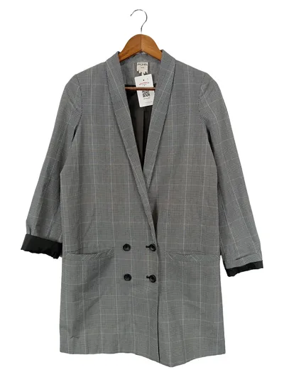 Monki Damen Klassischer Mantel Gr. 36/S Grau Kariert Business Elegant