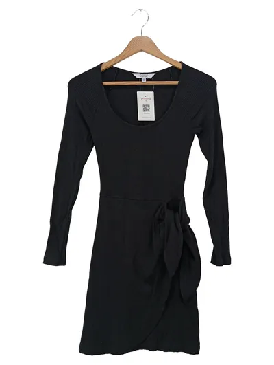 & OTHER STORIES Damen Strickkleid XS 34 Schwarz Rippstrick Wickelkleid Elegant