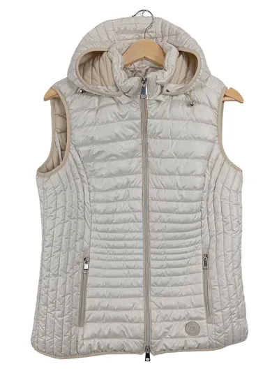 Barbara Lebek Damen Steppweste Weste mit Kapuze Beige Gr. 40 L Outdoor Casual