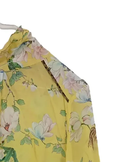 Sand Copenhagen Damen Bluse Gr. 36/S Gelb Blumenmuster Vögel Rüschen