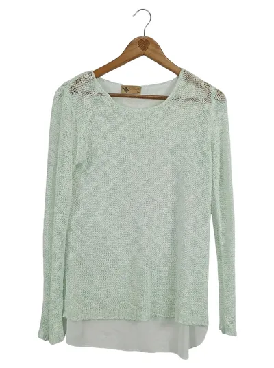 KATSUMI Damen Pullover Gr. 36/S Grün Meliert Strickmuster Casual Langarm