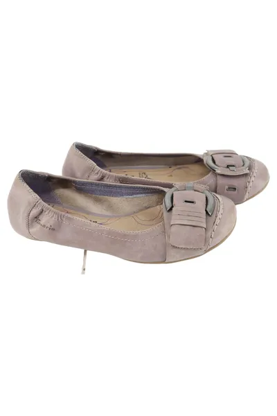 Tamaris Damen Ballerinas Gr. 36 Grau Leder Schnalle Elegant
