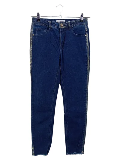 RICK CARDONA Damen Jeans Slim Fit Gr. 38 Blau Casual Metallic-Streifen