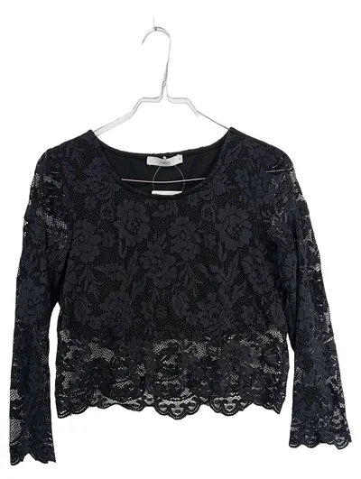 Pigalle Damen Spitzen Crop Top Bluse Langarm Schwarz Gr. S