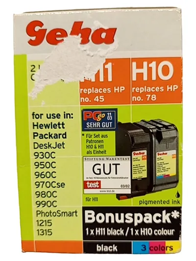 Geha Tintenpatrone H11 H10 Bonuspack Schwarz Farbig ersetzt HP 45 78