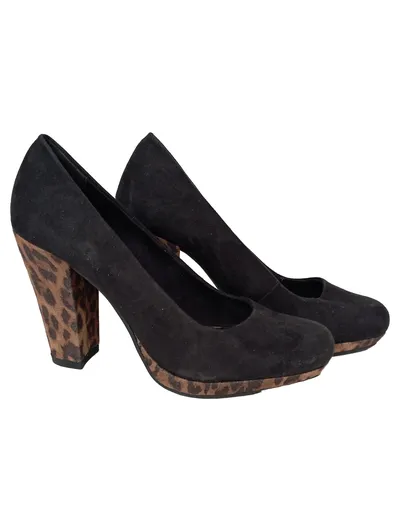 MARCO TOZZI Pumps Damen Gr. 38 Schwarz Elegant Animal-Print Plateau High Heels