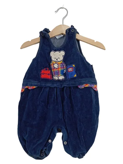 KANZ Baby Strampler Gr. 62 Blau Teddybär Motiv Nicki Samt