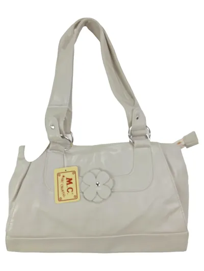 M.COLLECTION Damen Henkeltasche Weiß Elegant Klassisch Blumen-Applikation