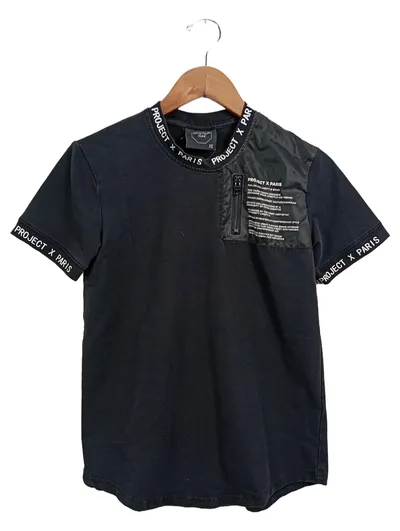 PROJECT X PARIS Damen T-Shirt Gr. 34/XS Schwarz Logo-Print Reißverschluss