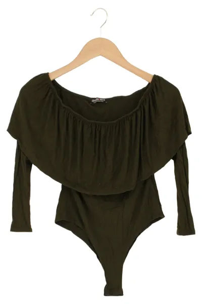 FASHIONNOVA Damen Body Gr. 36/S Grün Off-Shoulder Rüschen Langarm Casual