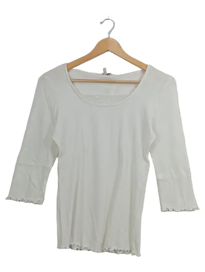 Deerberg Damen Shirt mit Spitze 3/4-Arm Rippstrick Weiß Gr. M