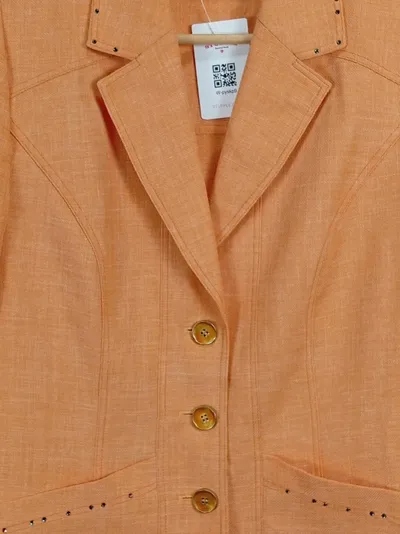 FRANK WALDER Damen Blazer Gr. 40 Orange Leinen Strass Elegant