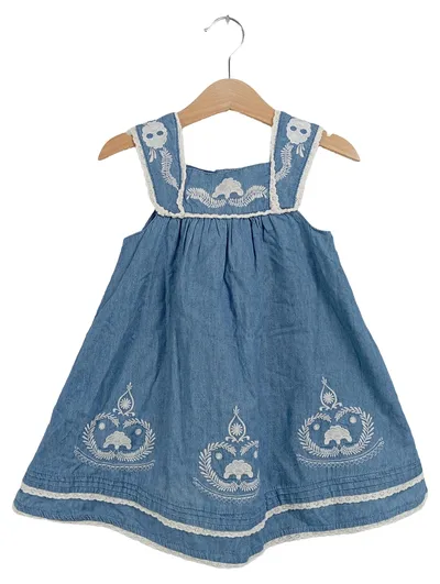 ROSENBAUM SOLINGEN Kinder Sommerkleid Gr. 98 Blau Stickerei Bohemian
