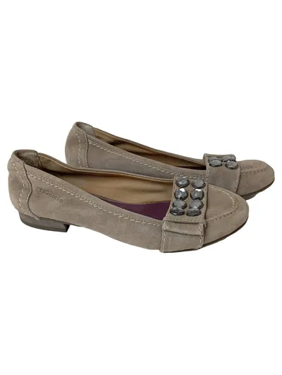 TAMARIS Ballerinas Damen Gr. 36 Grau Elegant Strass Slipper Schuhe