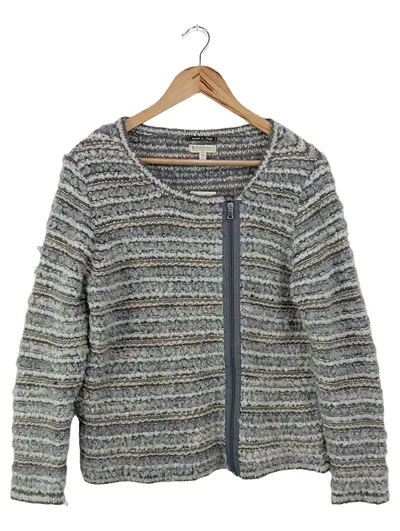 SOCCX Strickjacke Damen Gr. 40/L Grau Meliert Klassisch Reißverschluss