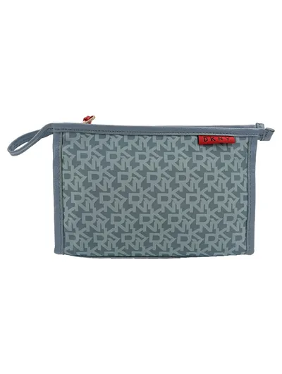 DKNY Kulturbeutel Damen Grau Elegant Logo-Print 22x14 cm Kosmetiktasche