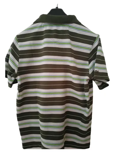 Schöffel Poloshirt Herren Gr. 50/L Grün Gestreift Baumwolle Casual Shirt