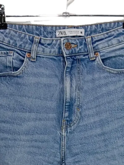 ZARA Mom Jeans Damen Gr. 38 Hellblau High Waist Denim Hose