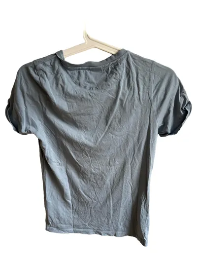 HUGO Damen T-Shirt Gr. 34/XS Blau Schriftzug Logo Baumwolle Casual