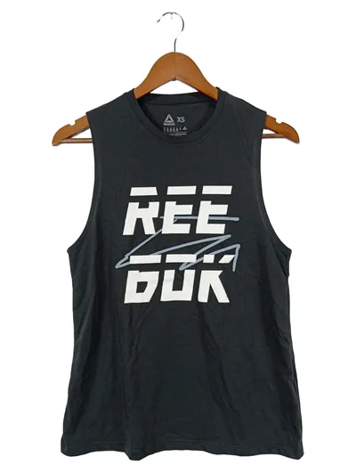 REEBOK Damen Sport Shirt Grau Gr. 34/XS Tank Top Logo-Print Fitness Training