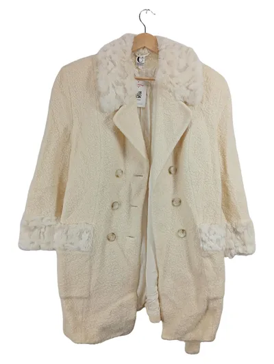 CHARMANTE Damen Felljacke Mantel Gr. 38 Creme Wolle Pelzkragen Elegant