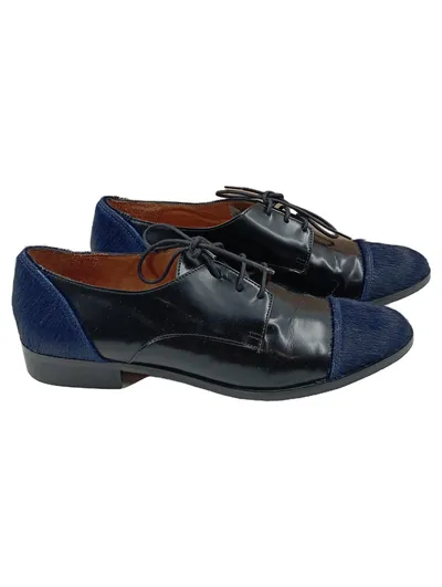 EMMA GO Kinder Schnürschuhe Gr. 35 Klassisch Schwarz Blau Fellbesatz