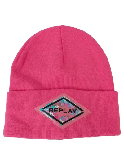 REPLAY Kinder Mütze Beanie Rosa Gr. L Casual Baumwolle Polyacryl Logo-Patch