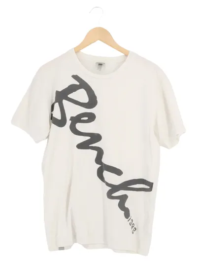 BENCH Herren T-Shirt Gr. 48/M Weiß Casual Logo-Print Baumwolle