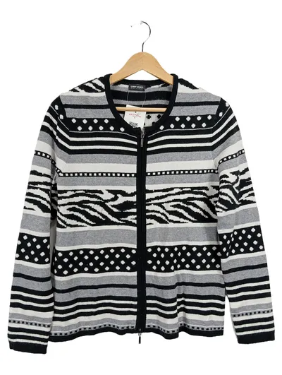 Gerry Weber Edition Damen Strickjacke Gr. 38 Schwarz Grau Weiß Reißverschluss