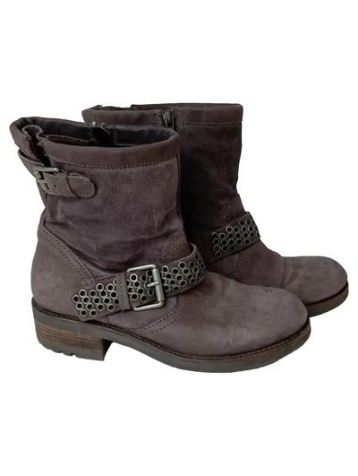 MJUS Stiefelette Damen Gr. 37 Grau Casual Urban Boots Schnallen Nieten