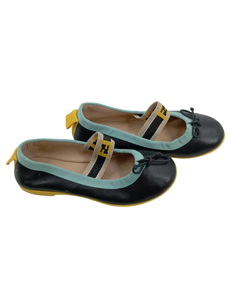 Fendi Kinder Ballerinas Mary Jane Gr. 28 Schwarz Leder Luxus Mädchen 1