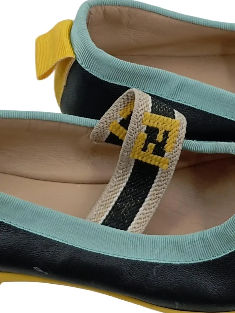 Fendi Kinder Ballerinas Mary Jane Gr. 28 Schwarz Leder Luxus Mädchen 2